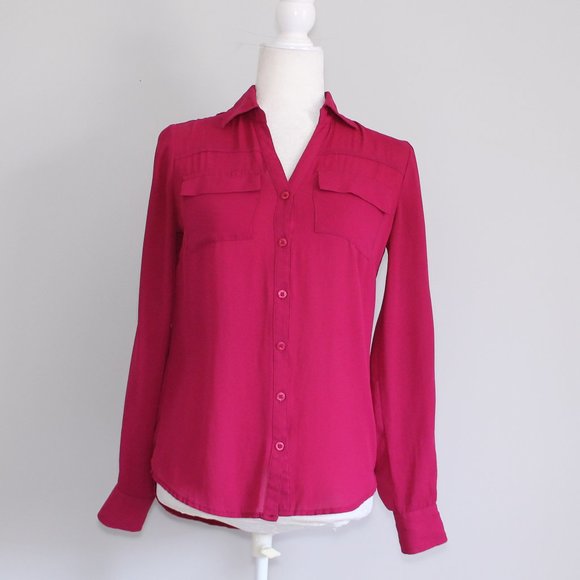 New York and Company Red Button Down Blouse Sz XS - Picture 1 of 7